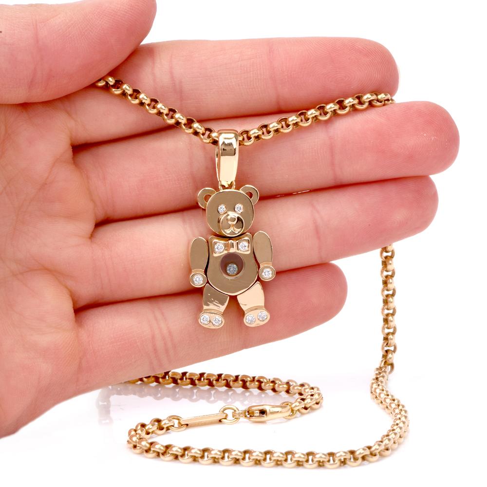 Modern Chopard Teddy Bear Happy Diamonds Yellow Gold Pendant Necklace