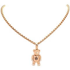 Vintage Chopard Teddy Bear Happy Diamonds Yellow Gold Pendant Necklace