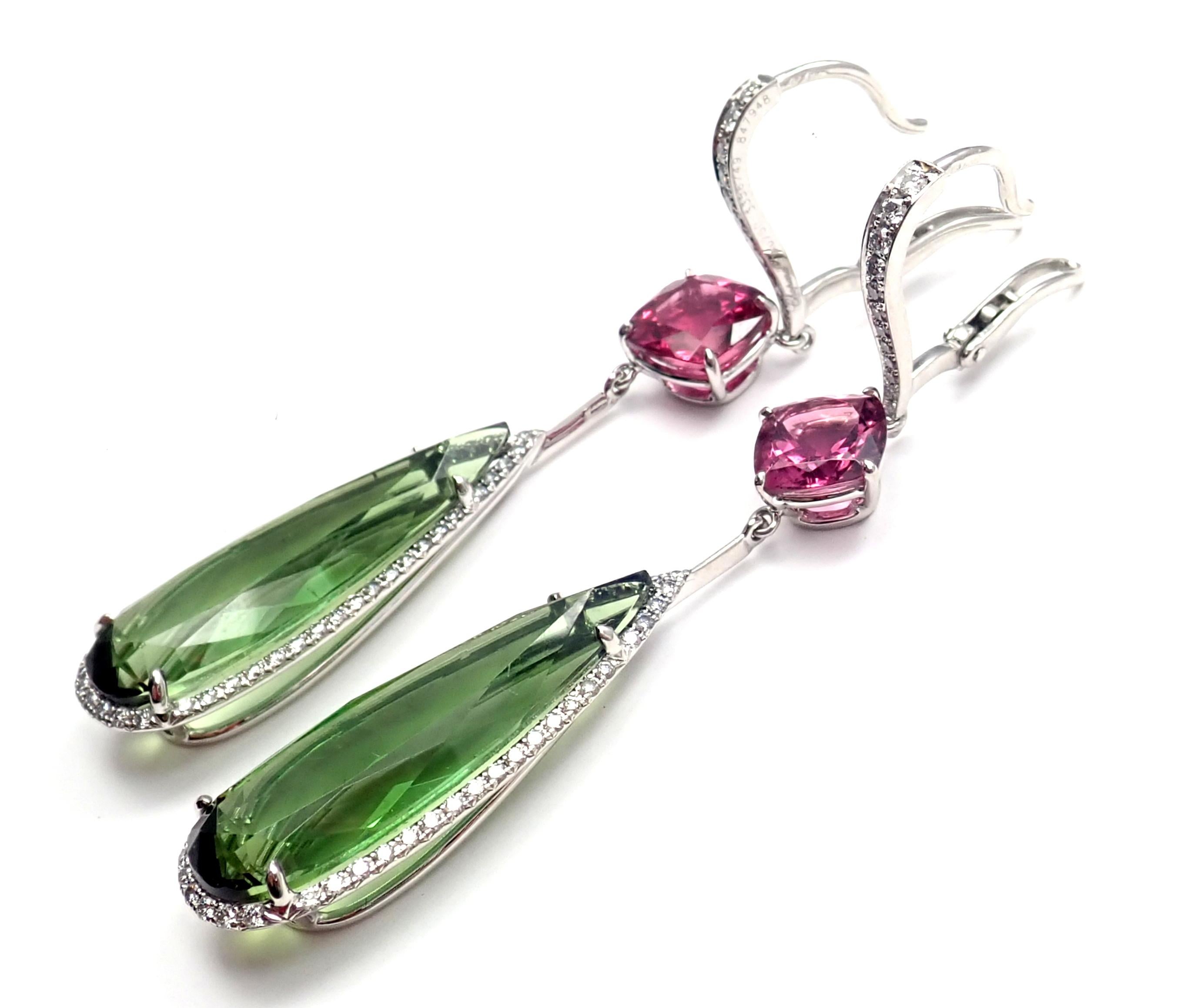 Chopard Temptation Diamond Tourmaline Rubellite White Gold Drop Earrings In Excellent Condition In Holland, PA