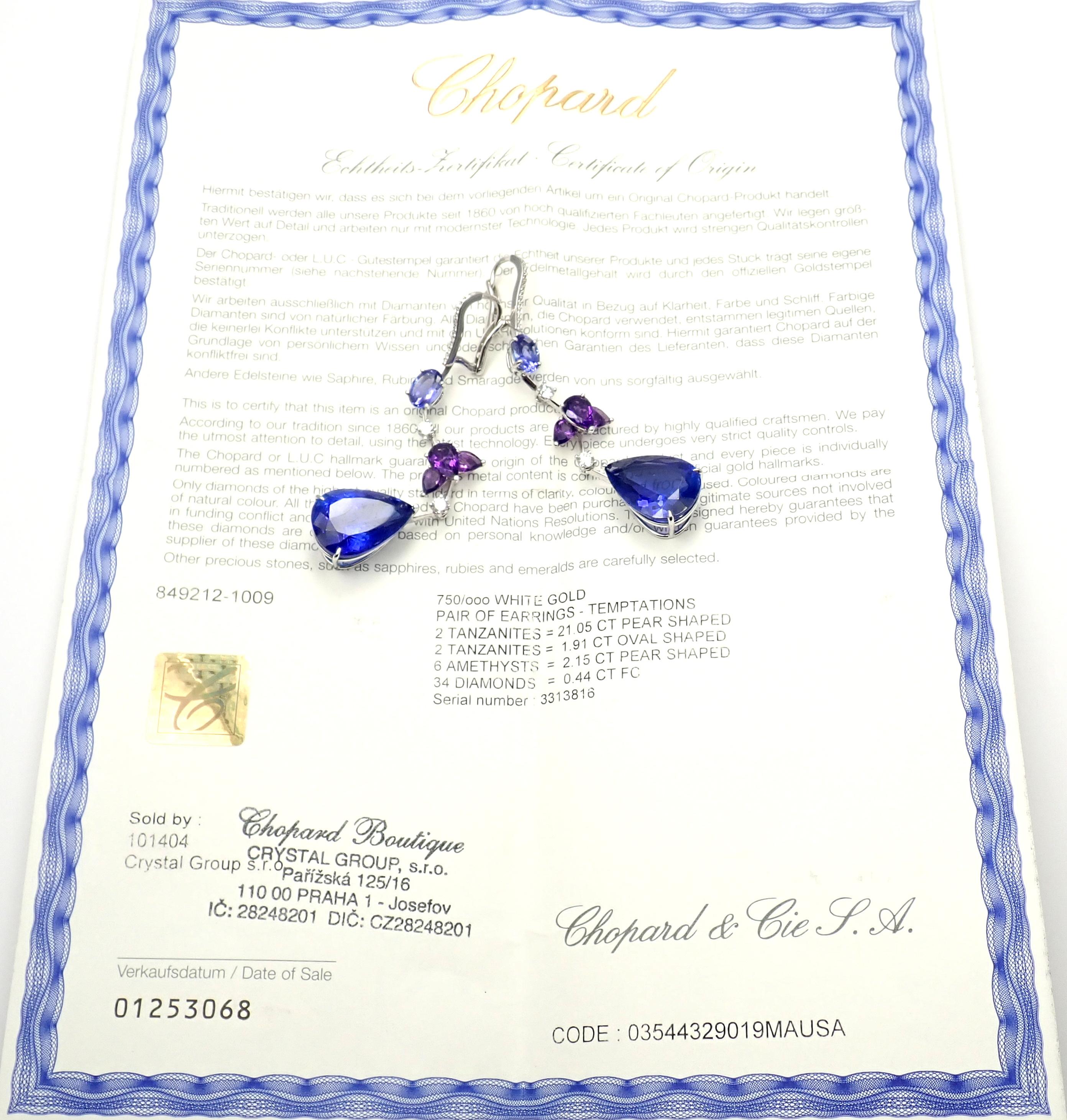 Women's or Men's Chopard Temptations High Jewelry Diamond Tanzanite Amethyst White Gold Earrings