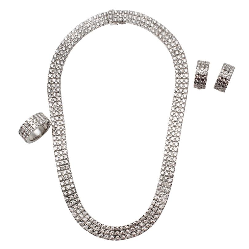 Chopard Three Row Ice Cube Diamonds Gold Necklace, Earrings and Ring Set 5