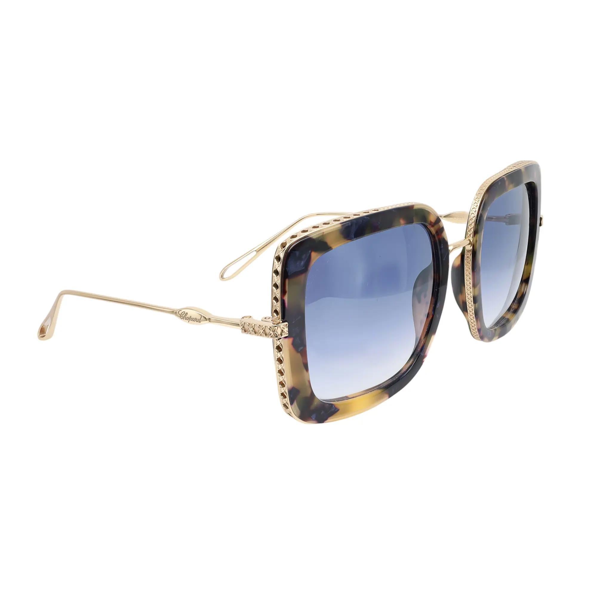 Gray Chopard Titanium Shiny Rose Gold Frame Gradient Blue Lens Sunglasses 95221-0452 For Sale