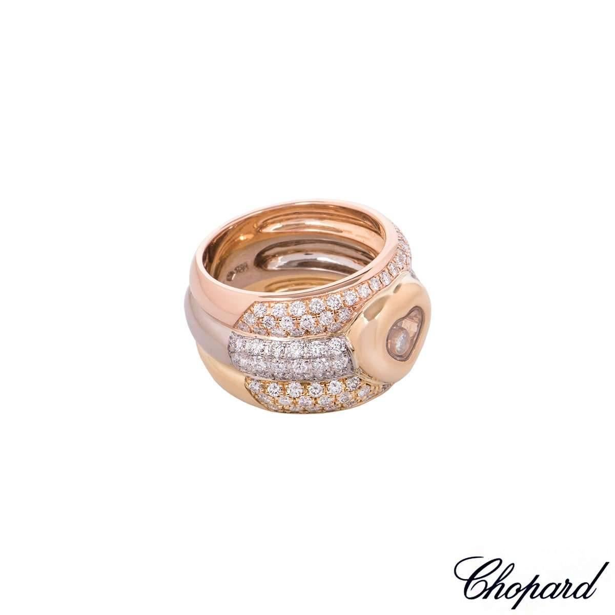 Chopard Tri-Color Gold Happy Diamonds Ring In Excellent Condition In London, GB