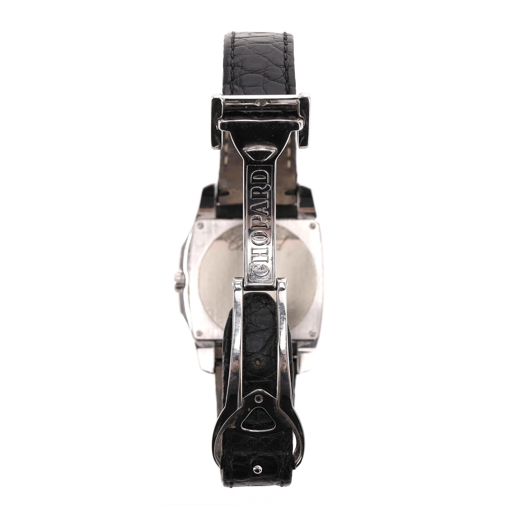 Women's Chopard Two O Ten Diamond & Stainless Steel Watch With Crocodile Skin Strap For Sale