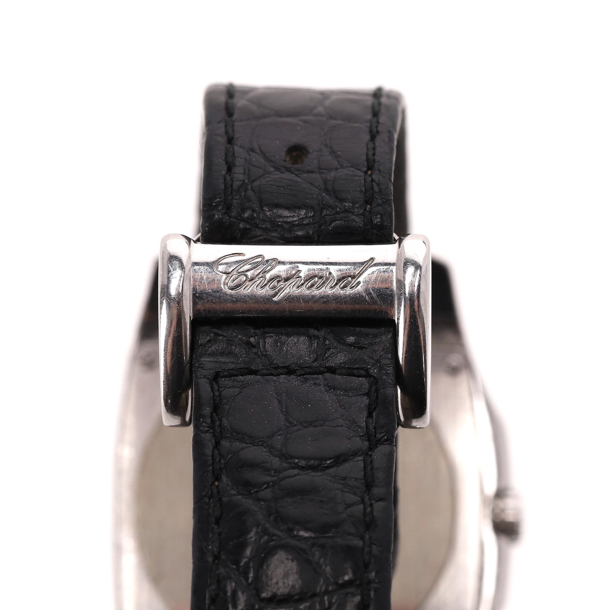 Chopard Two O Ten Diamond & Stainless Steel Watch With Crocodile Skin Strap For Sale 2