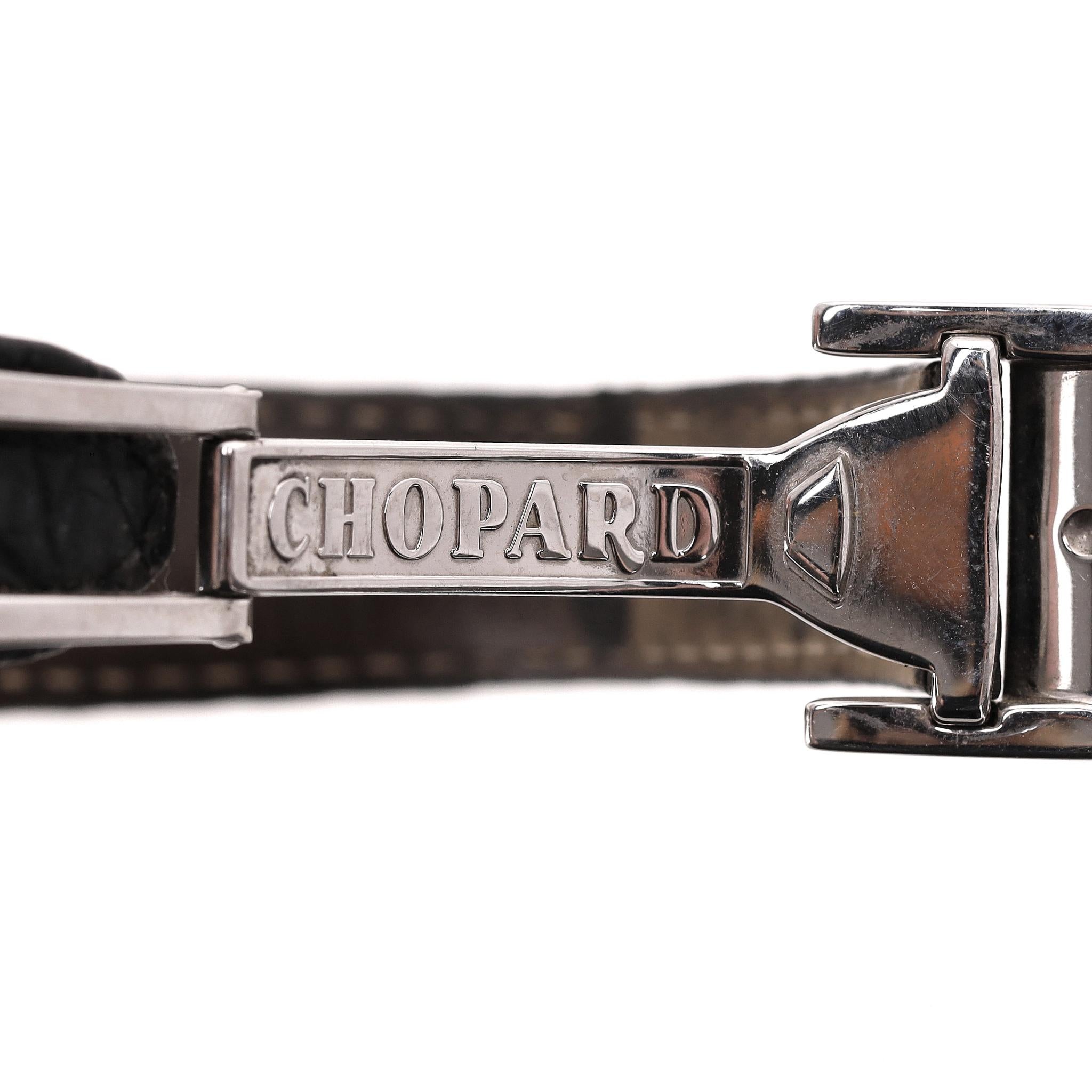 Chopard Two O Ten Diamond & Stainless Steel Watch With Crocodile Skin Strap For Sale 3