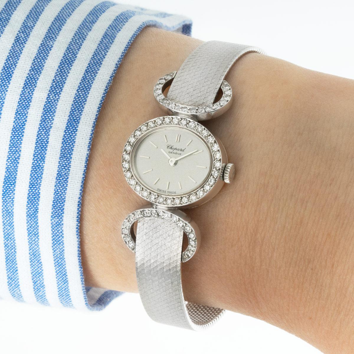 Round Cut Chopard Vintage Cocktail Watch White Gold Diamond Set 5099/1