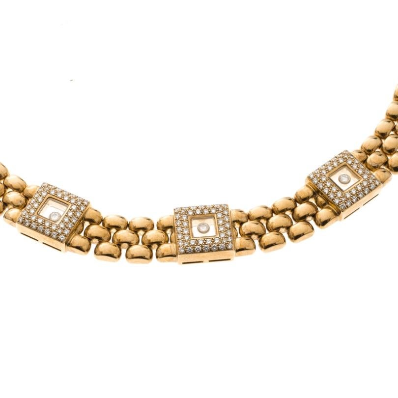 Chokers make a very strong statement when it comes to fashion. Brought back with such grace that it has gone from a retro design to an integral part of our contemporary fashion. This choker by Chopard comes embellished with 82 brilliant cut finest