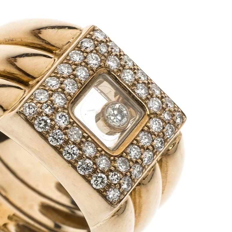 Chopard Vintage Happy Diamond 18k Yellow Gold Ring Size 54 im Zustand „Gut“ in Dubai, Al Qouz 2