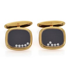 Chopard Vintage Happy Diamond Onyx 18K Yellow Gold Men's Cufflinks