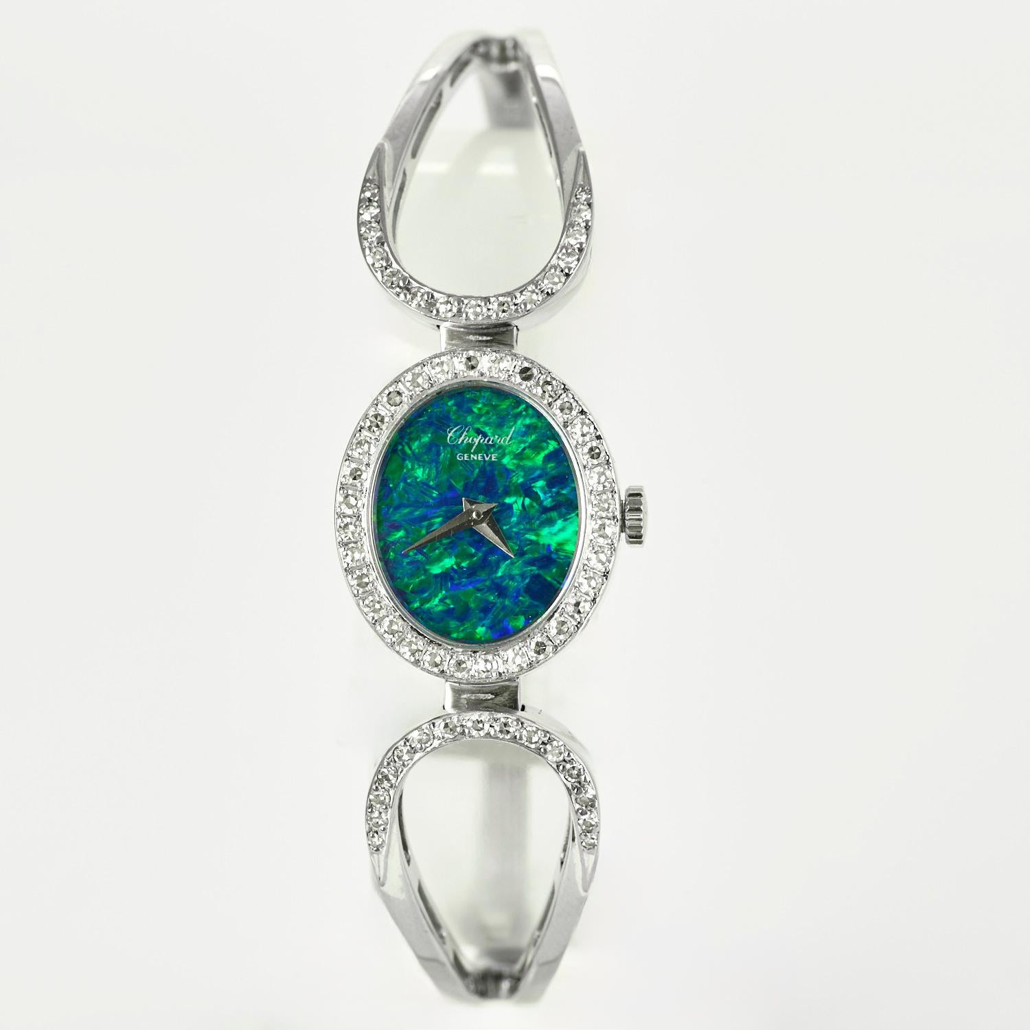 Brilliant Cut CHOPARD - Vintage watch in 18K white gold, opal, and diamonds For Sale
