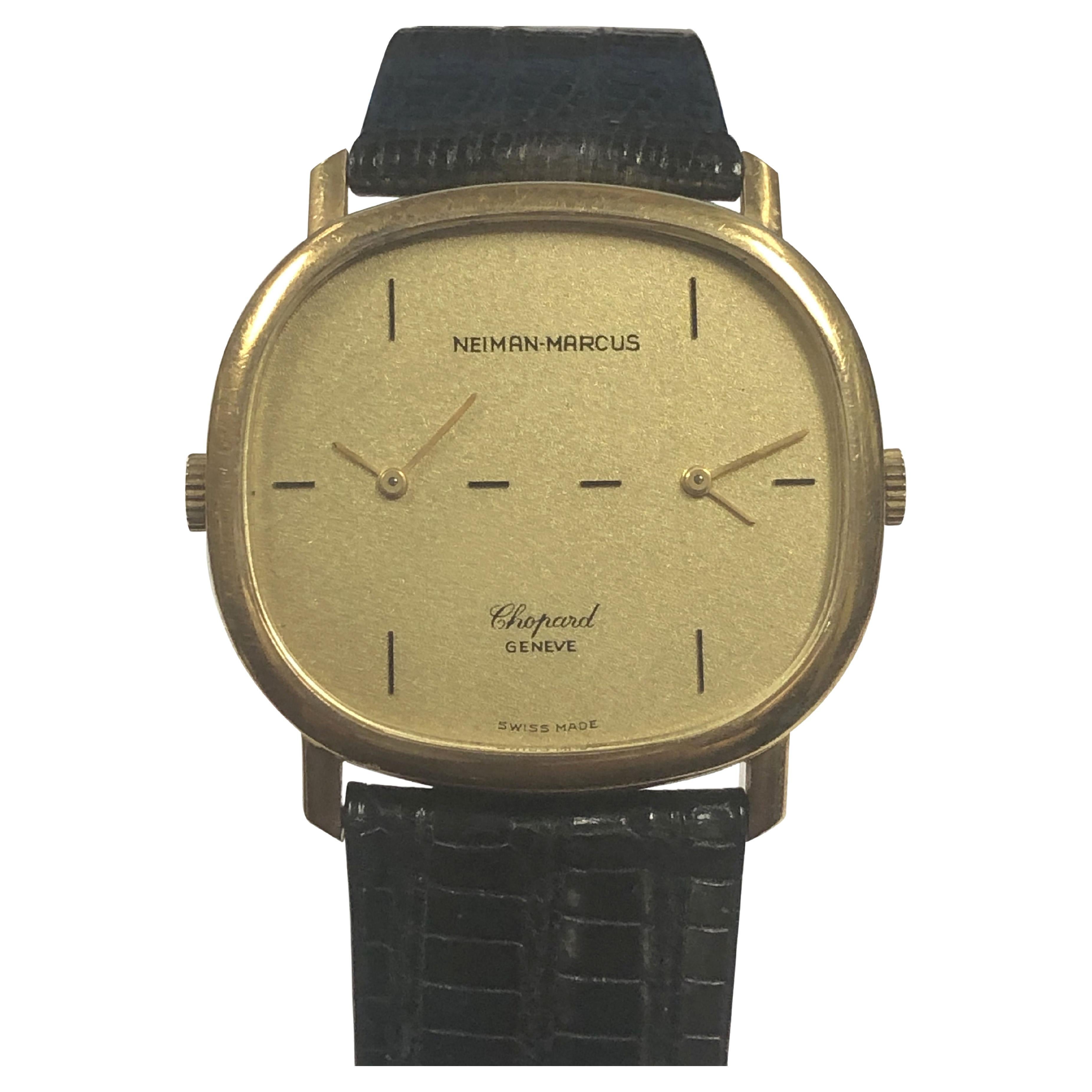 Chopard Vintage Yellow Gold 2 Time Zone Duel Time Wrist Watch For Sale