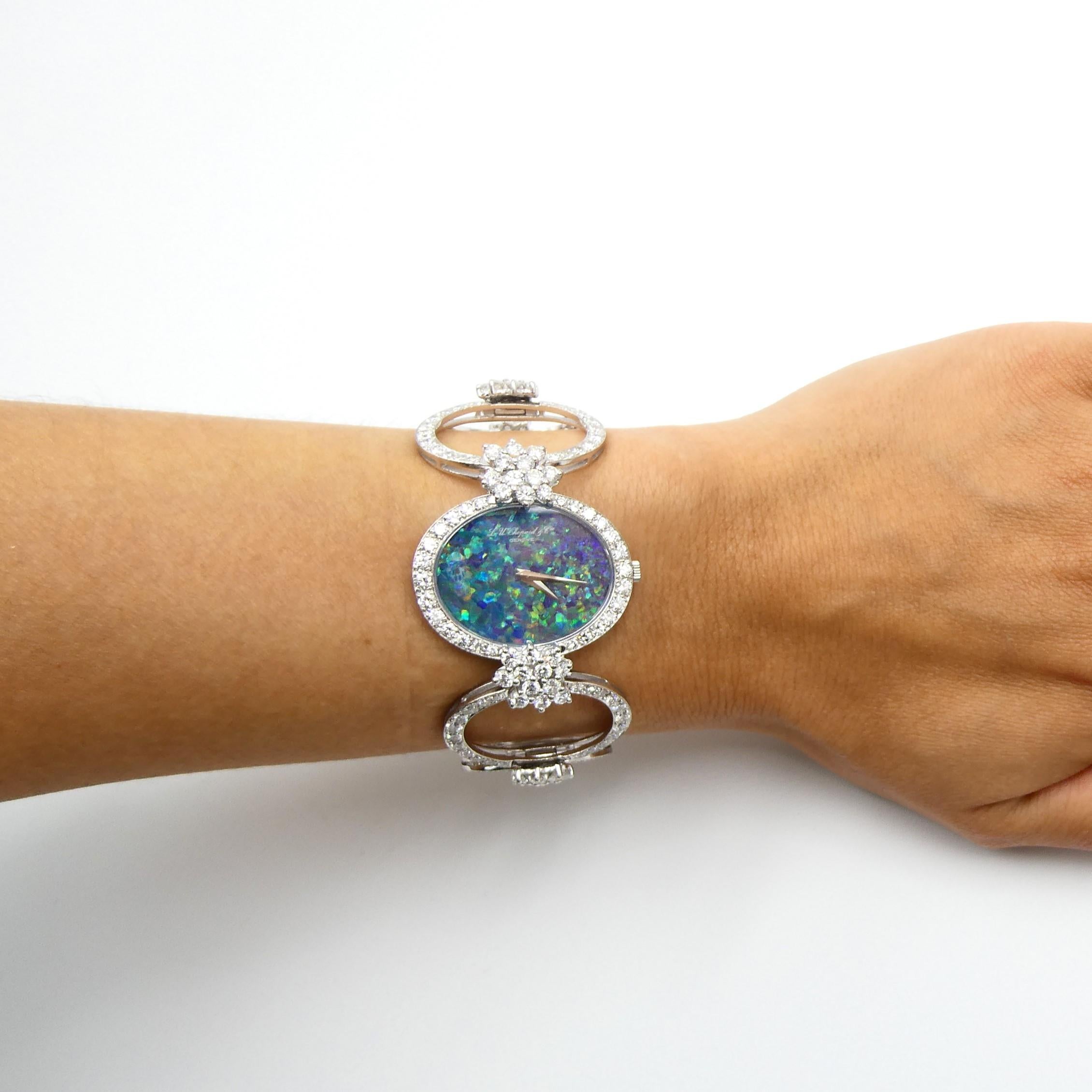 Chopard Watch with Black Opal and Diamond in 18 Karat White Gold In Excellent Condition In Lucerne, CH