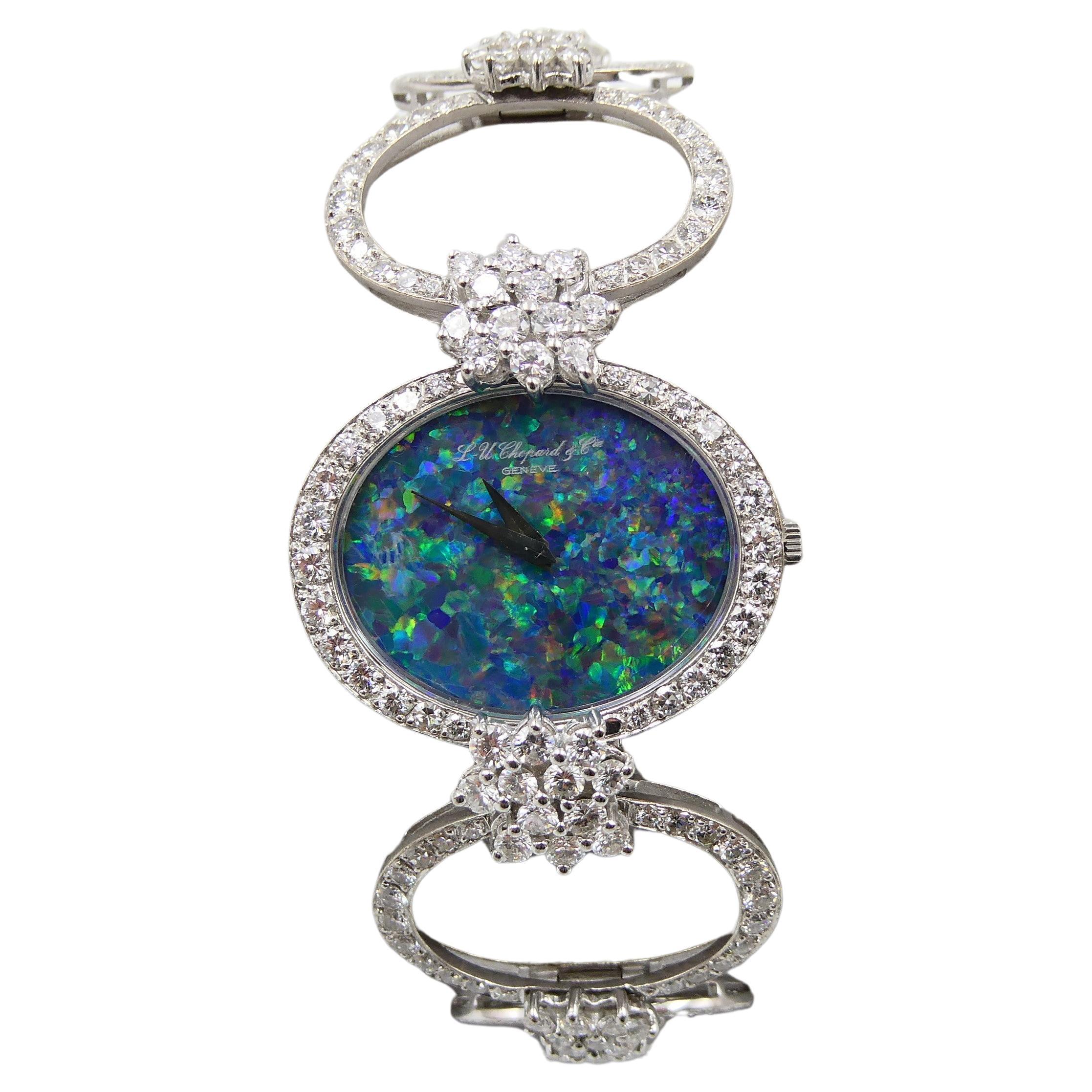 Chopard Watch with Black Opal and Diamond in 18 Karat White Gold