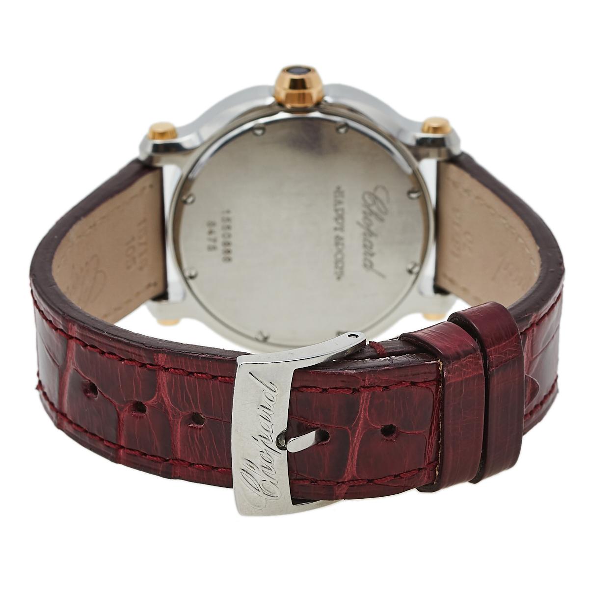 Contemporary Chopard White 18K Rose Gold Diamonds Happy Sport 8475 Women's Wristwatch 36 mm