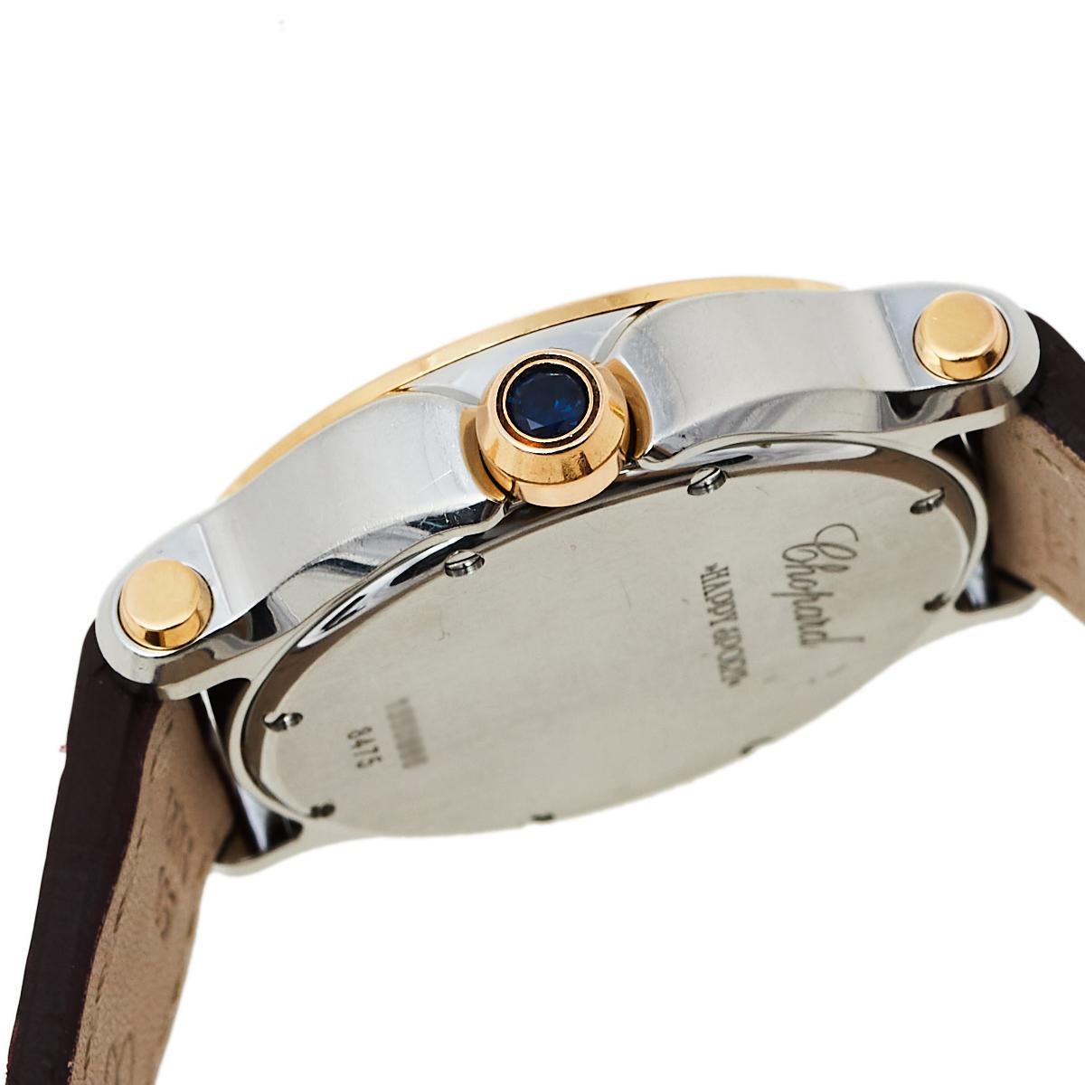 Chopard White 18K Rose Gold Diamonds Happy Sport 8475 Women's Wristwatch 36 mm In Fair Condition In Dubai, Al Qouz 2