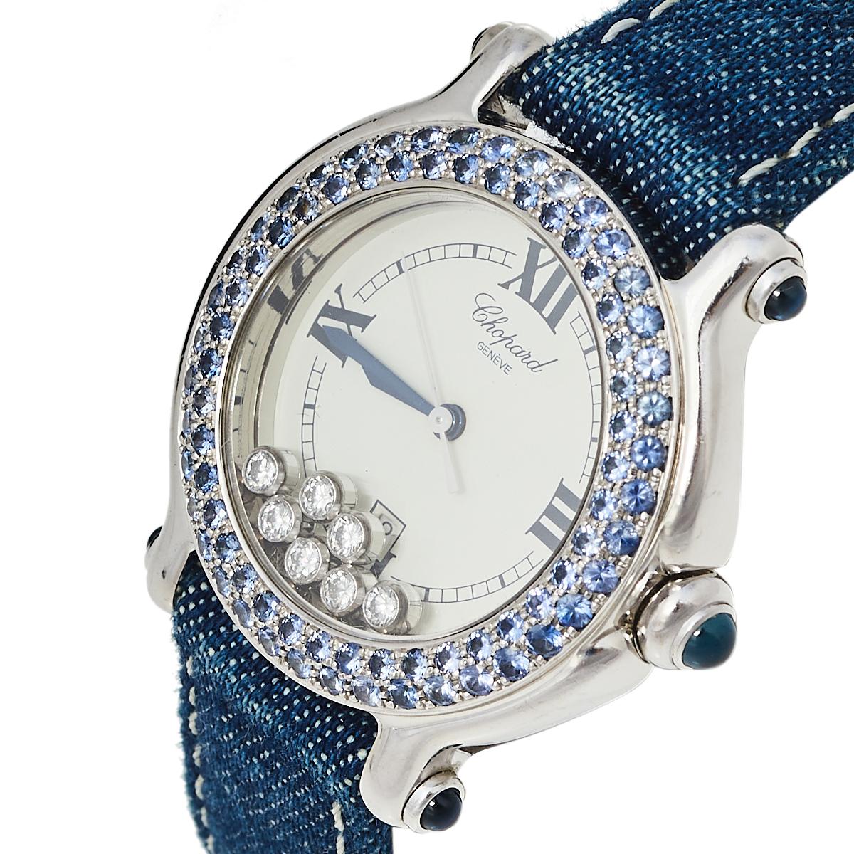 True to Chopard's spirit of perfection, this Happy Sport version was made and might we say it is stunning. One can see the harmonious fusion of function with contemporary charm in every detail, from the round case to the buckle clasp of the fabric