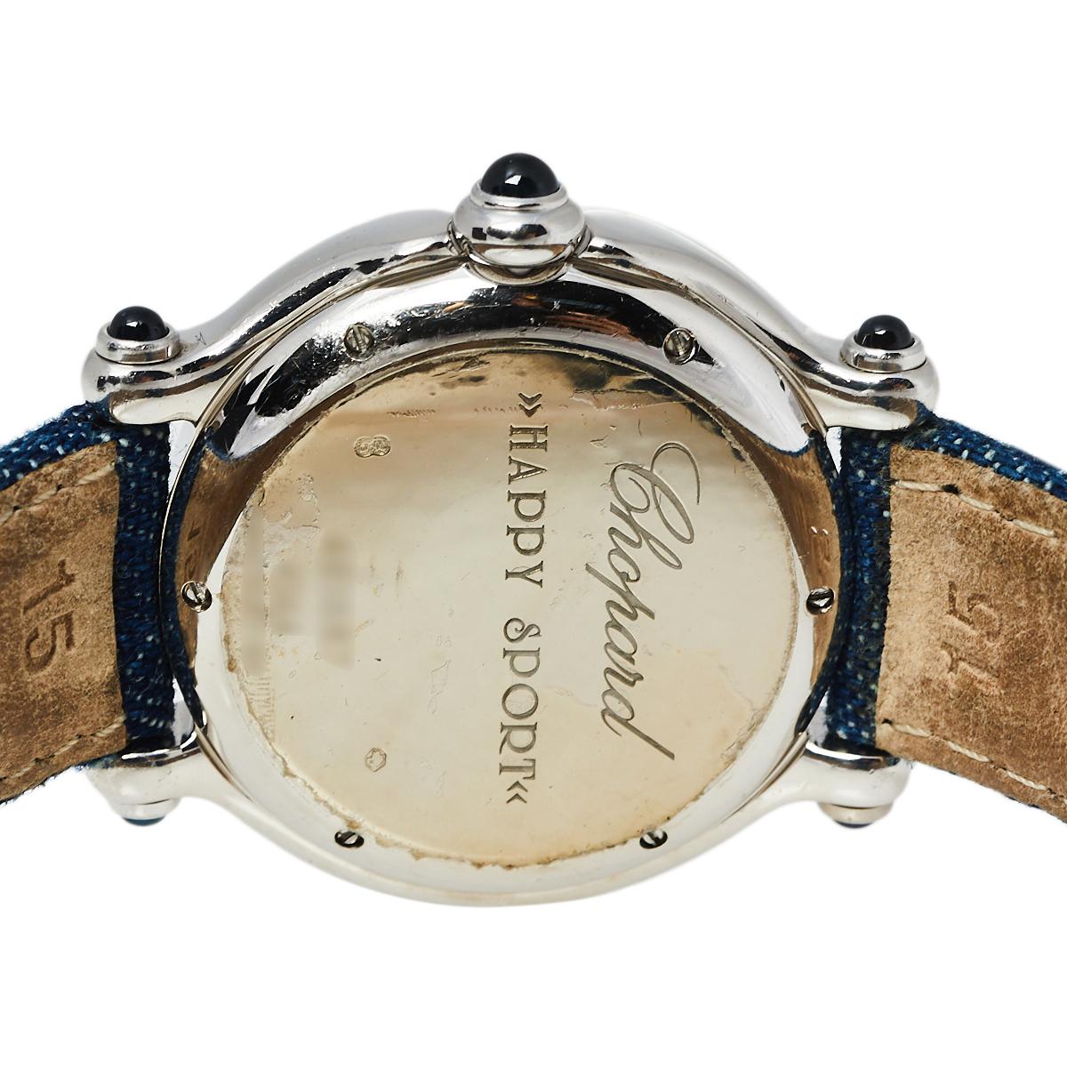 Chopard White 18K Sapphire Happy Sport S27/6177-23 Women's Wristwatch 33 mm In Fair Condition In Dubai, Al Qouz 2
