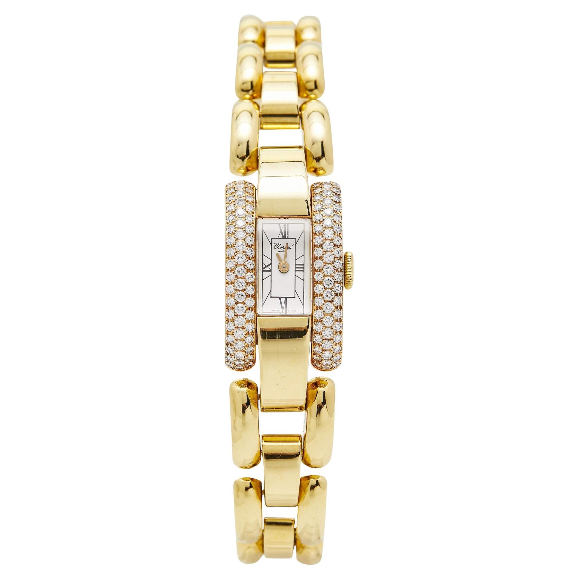 Chopard White 18K Yellow Gold Diamond La Strada 4331 Women's Wristwatch 18 mm