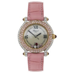 Chopard White and Rose Gold Diamond Happy Sport Quartz Wristwatch