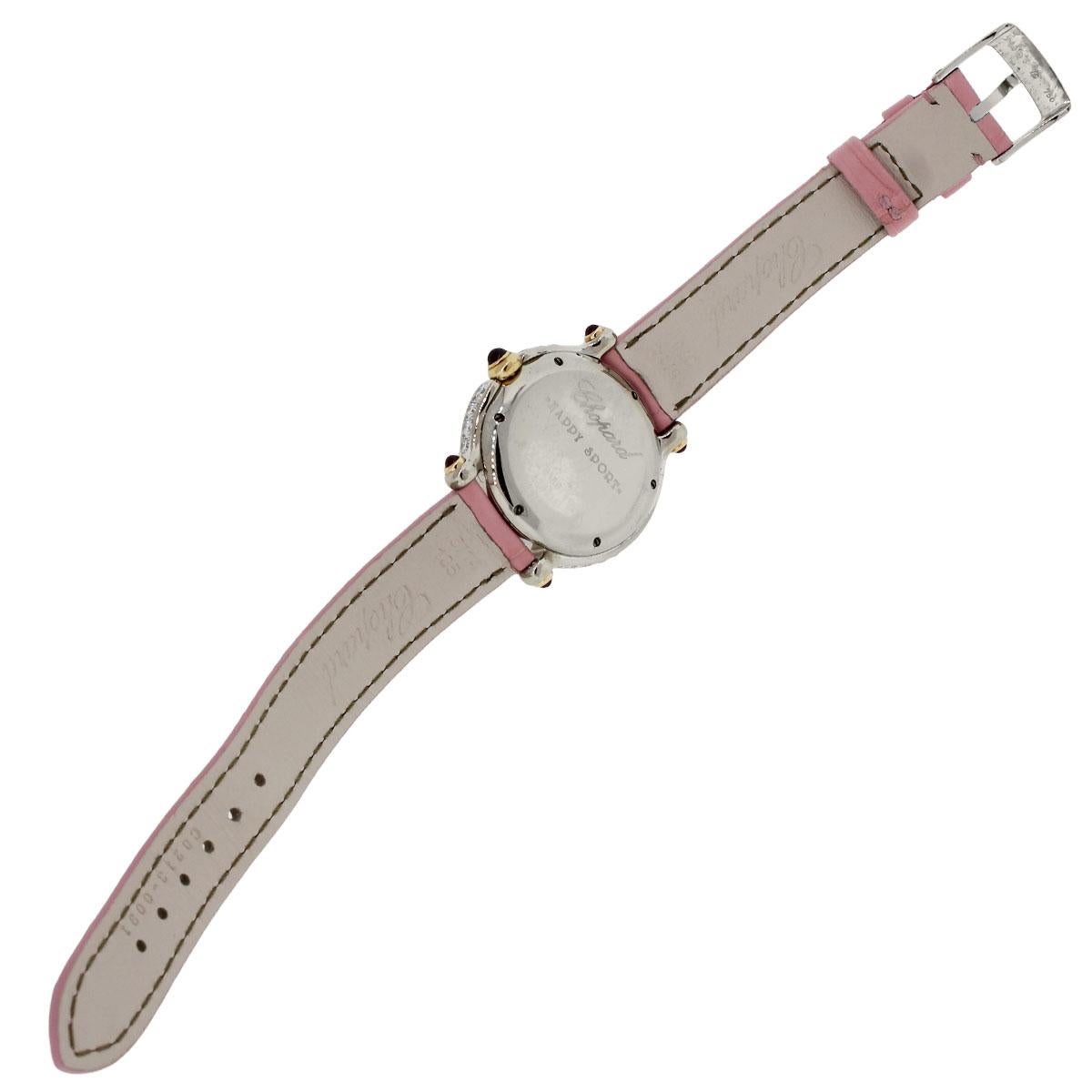 Round Cut Chopard White and Rose Gold Diamond Happy Sport Quartz Wristwatch