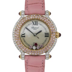 Chopard White and Rose Gold Diamond Happy Sport Quartz Wristwatch