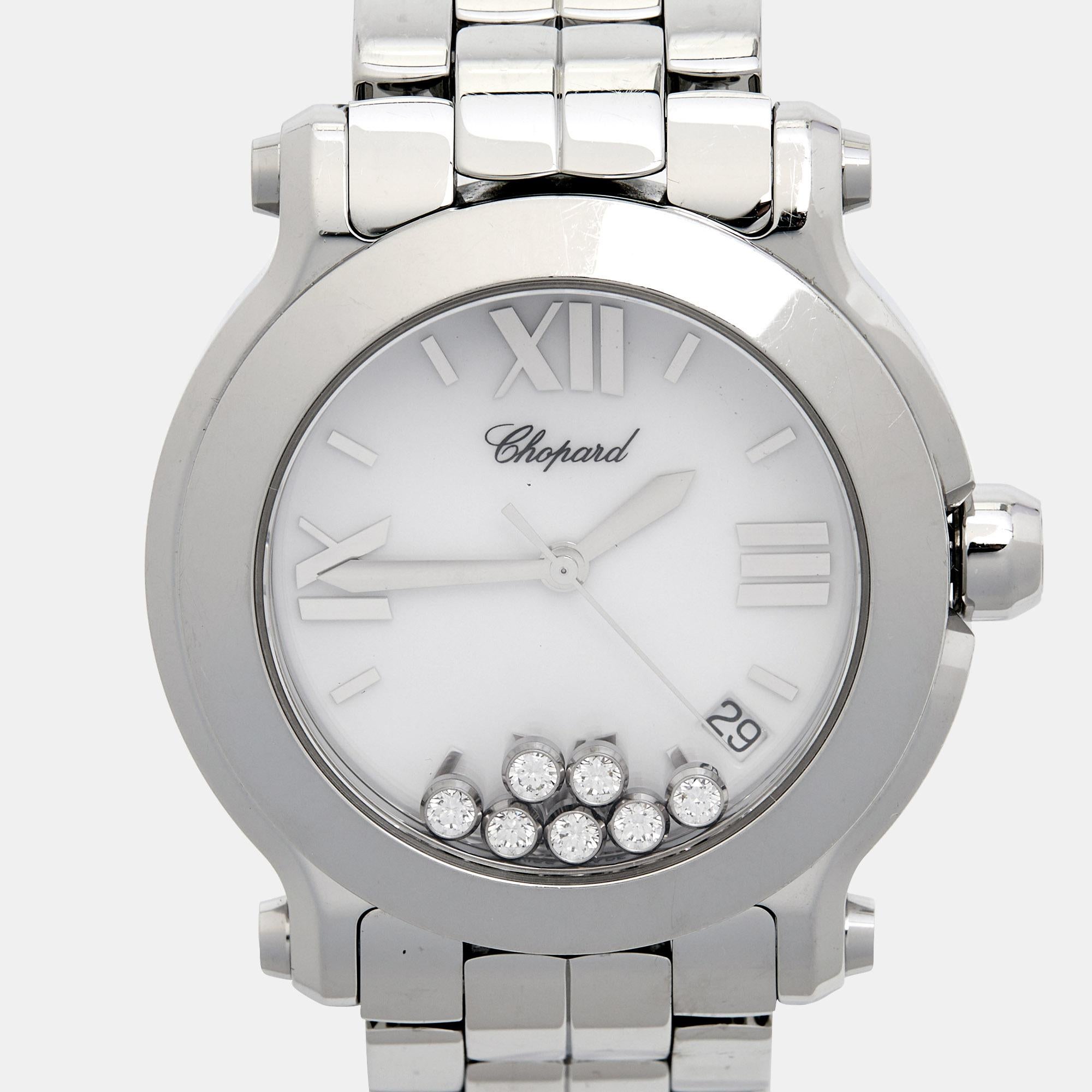Chopard Happy Sport 8475 Montre-bracelet pour femme 35 mm en acier inoxydable et diamant blanc État moyen à Dubai, Al Qouz 2