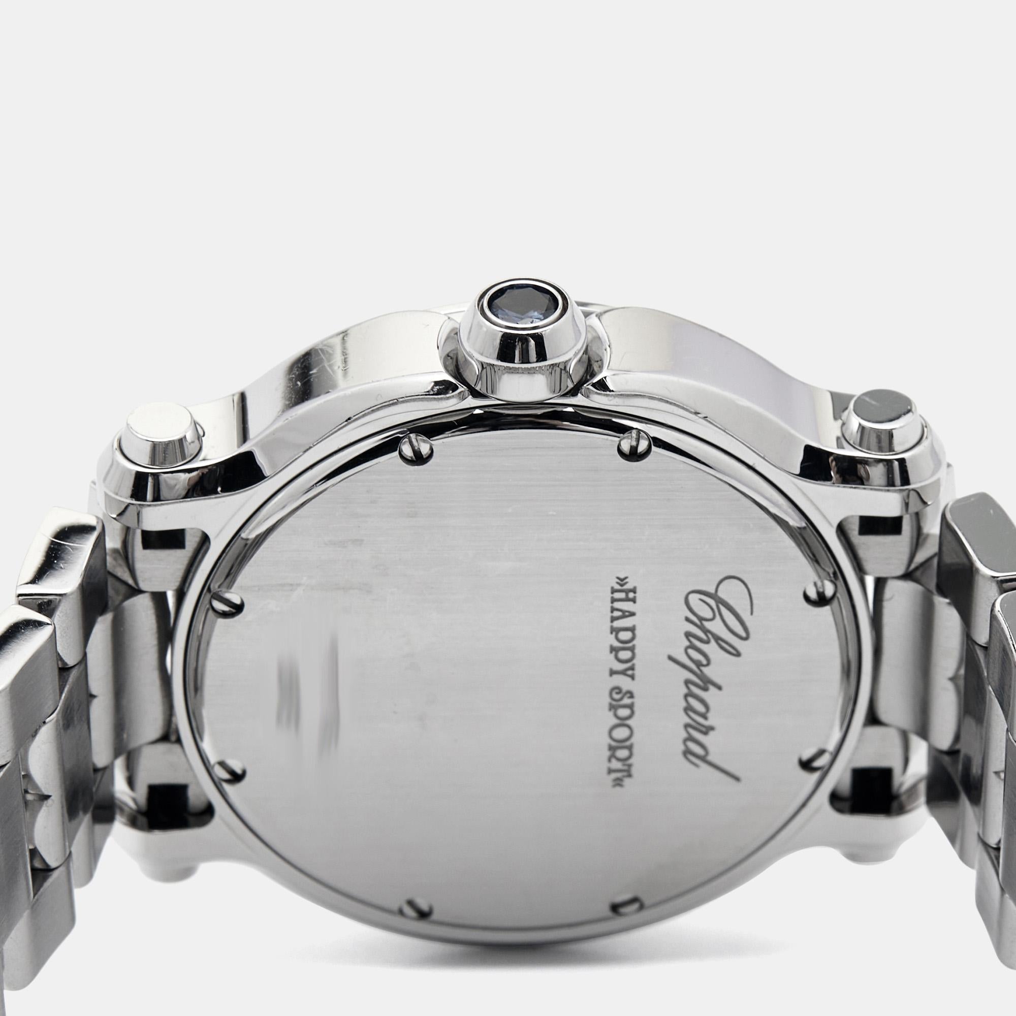 Chopard Happy Sport 8475 Montre-bracelet pour femme 35 mm en acier inoxydable et diamant blanc 2