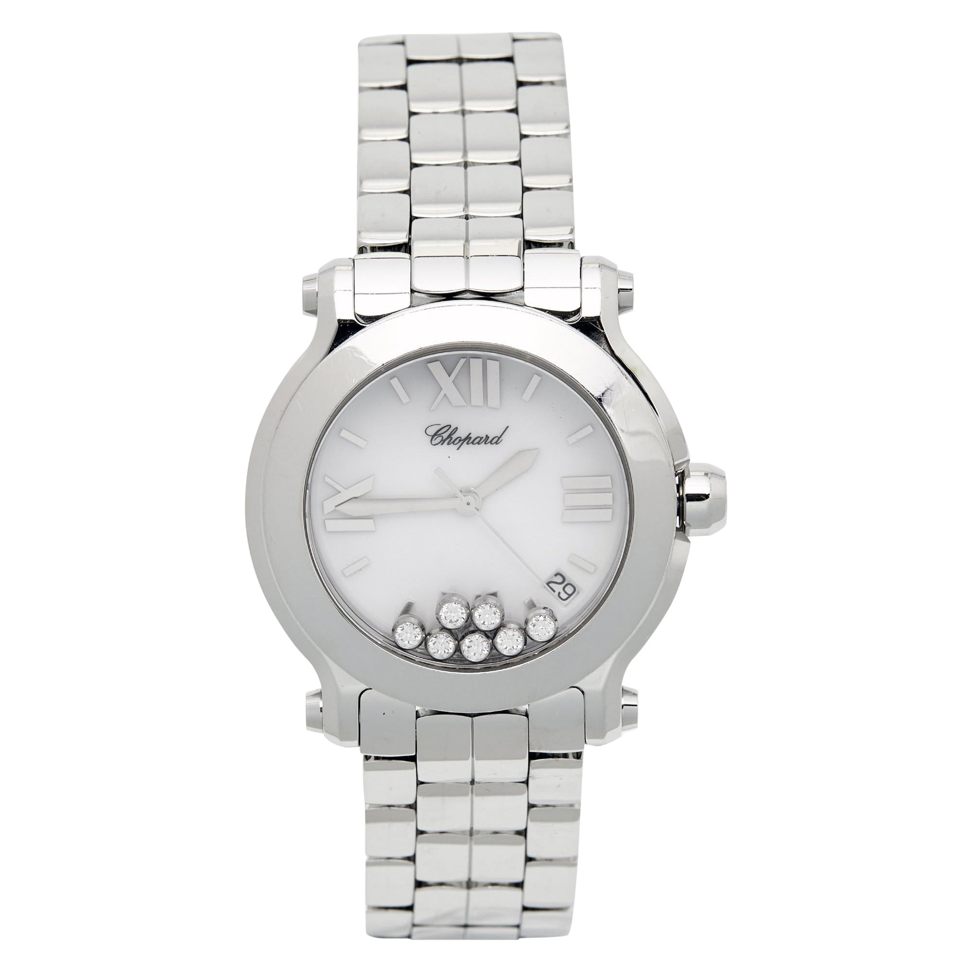 Chopard Happy Sport 8475 Montre-bracelet pour femme 35 mm en acier inoxydable et diamant blanc