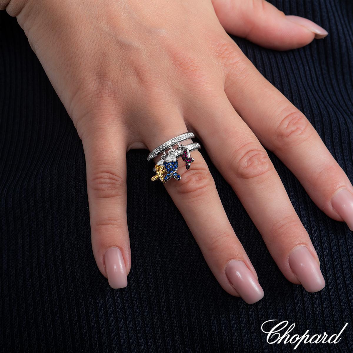 Chopard Weißgold Fischring 82/4702-1002 mit Diamanten, Rubinen und Saphiren im Angebot 1