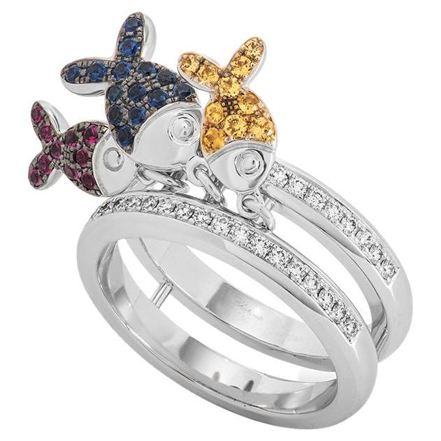 Chopard Bague poisson en or blanc, diamant, rubis et saphir 82/4702-1002 en vente