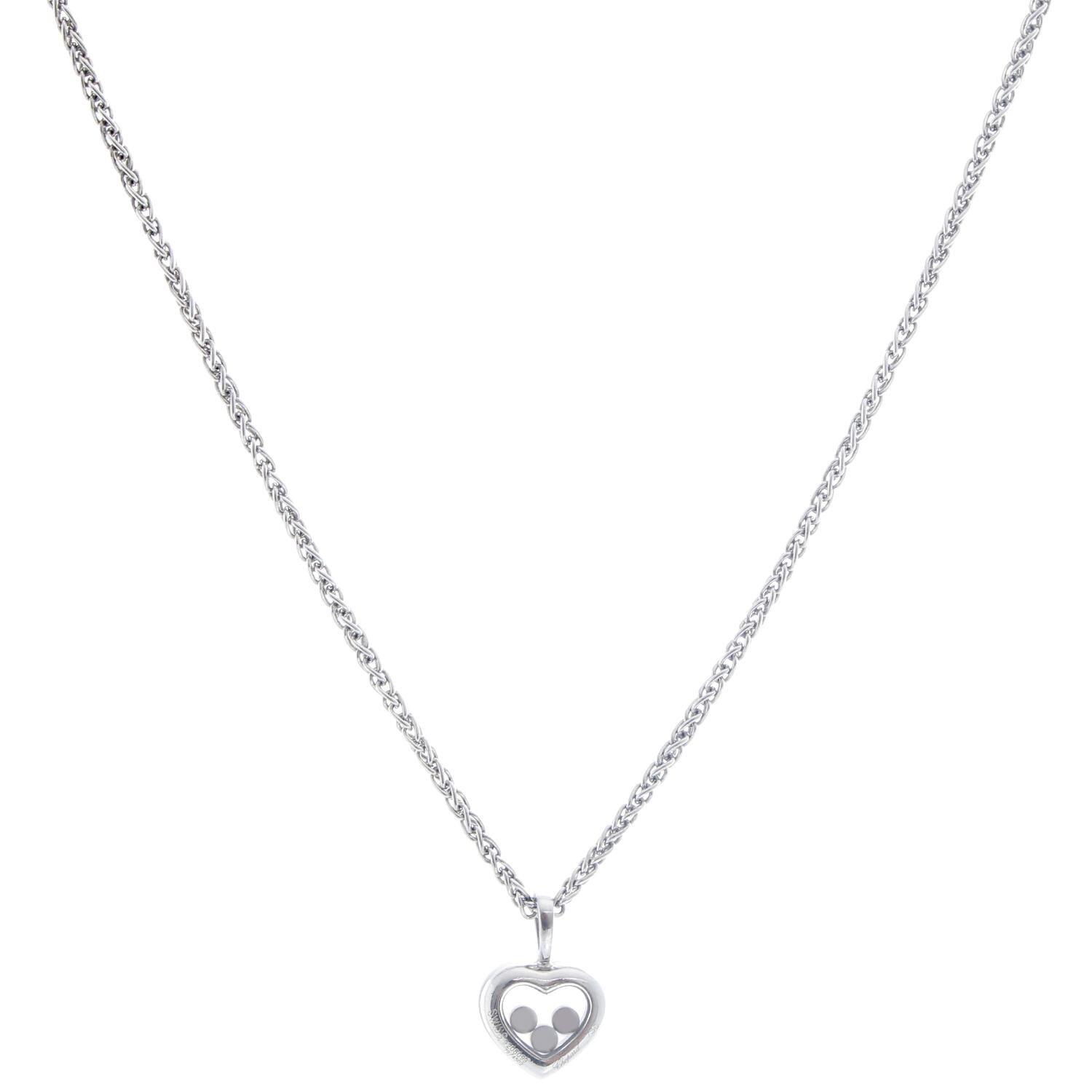 Chopard White Gold Floating Diamond Heart Necklace In Excellent Condition In Dallas, TX