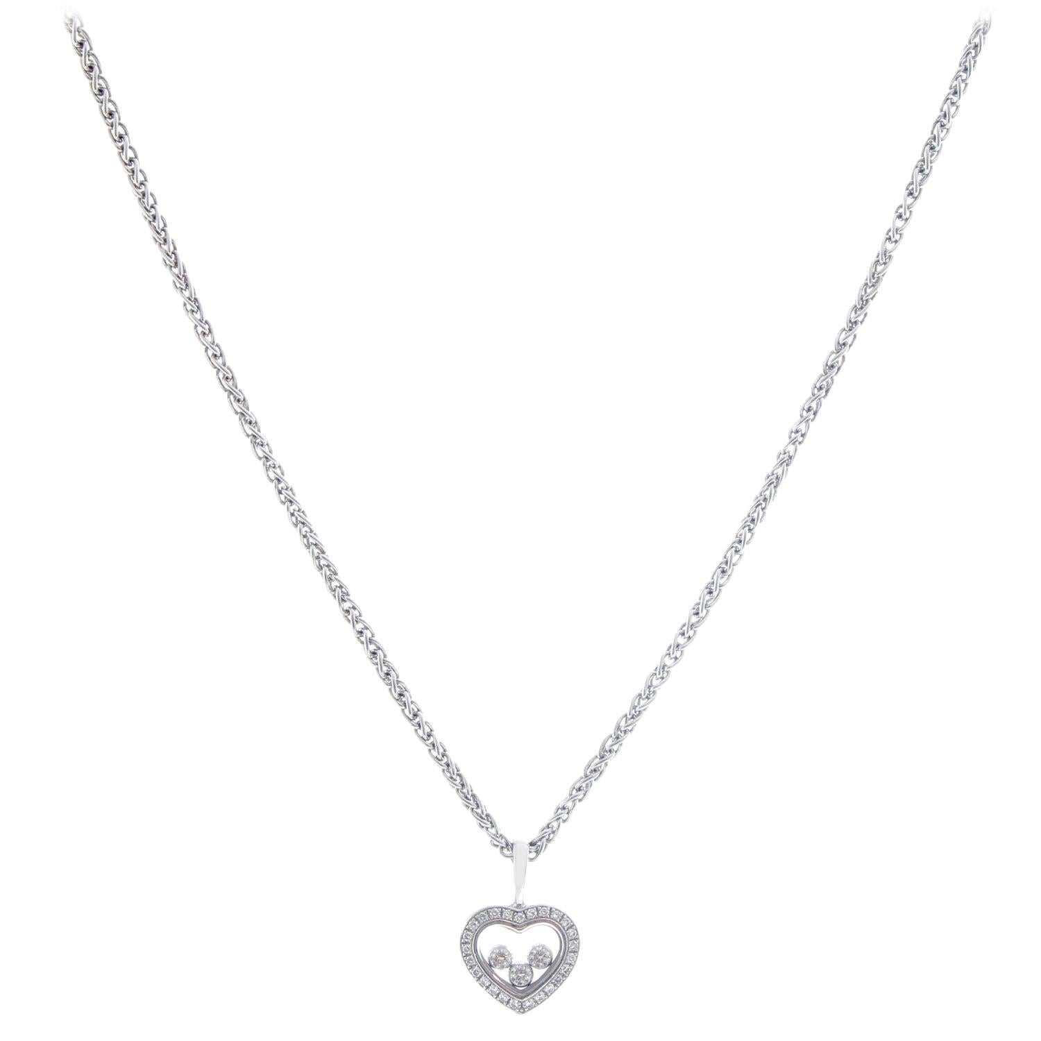 Chopard White Gold Floating Diamond Heart Necklace