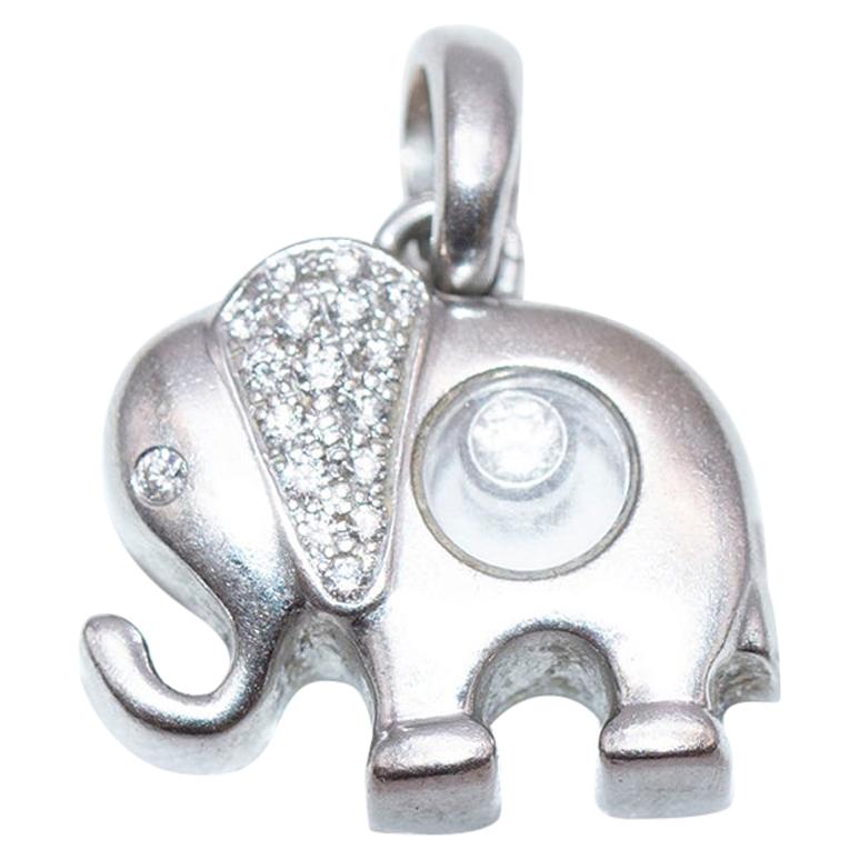 Chopard White Gold Happy Diamond Elephant Pendant For Sale