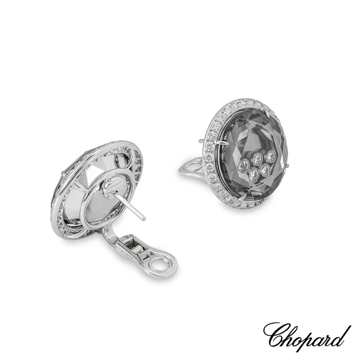 Round Cut Chopard White Gold Happy Diamonds Earrings 84/6169-1001 For Sale
