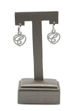 Chopard White Gold Issimo 18 Karat Diamond Pave Dangling Heart Earrings