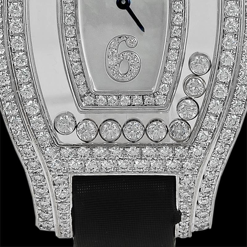 Chopard Damen Weißgold-Armbanduhr mit neun Lünetten Happy Diamonds im Zustand „Gut“ in New York, NY