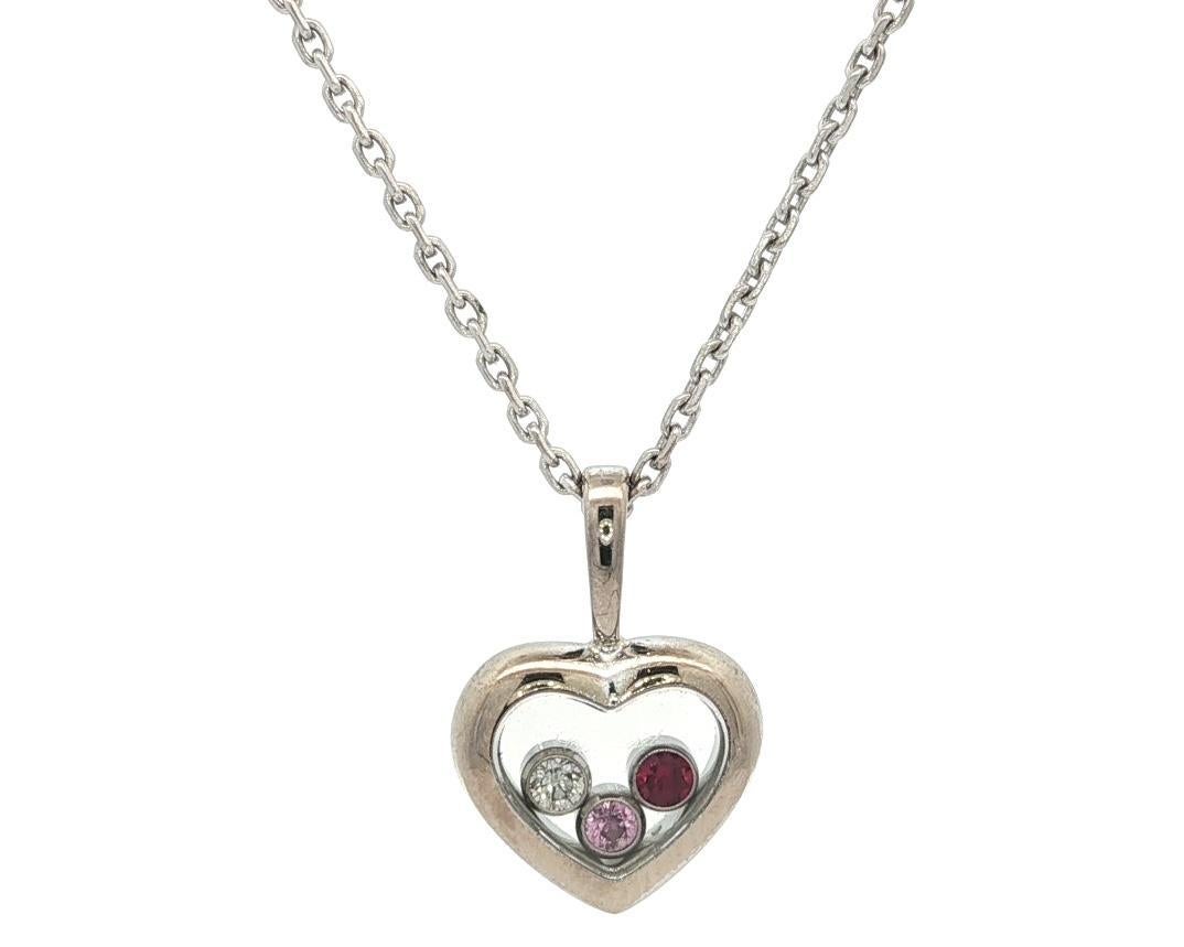 Chopard Collana con ciondolo a cuore in oro bianco con diamante e rubino Happy Diamond Icon in vendita 4