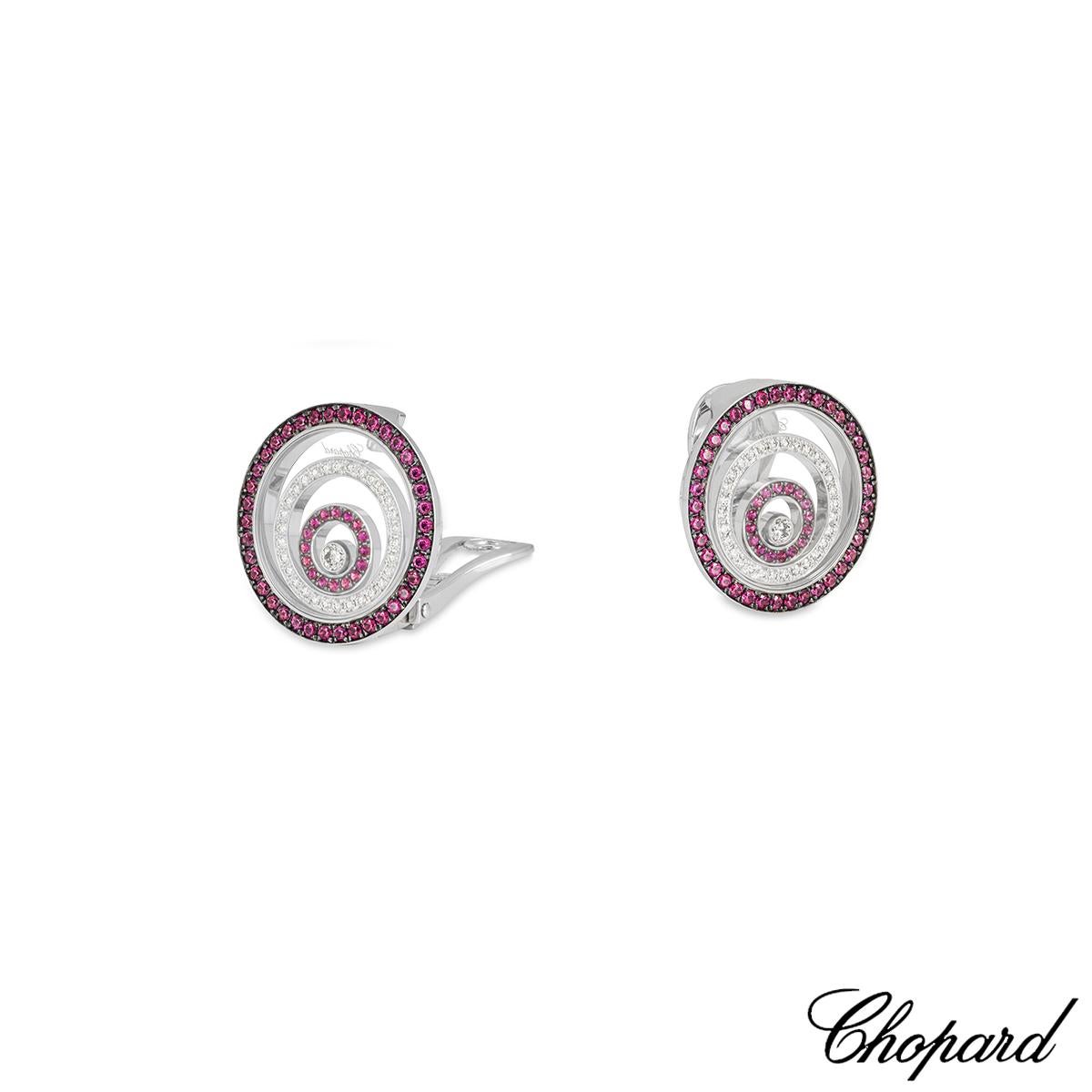 Round Cut Chopard White Gold Ruby & Diamond Happy Spirit Earrings 84/5425-1002 For Sale
