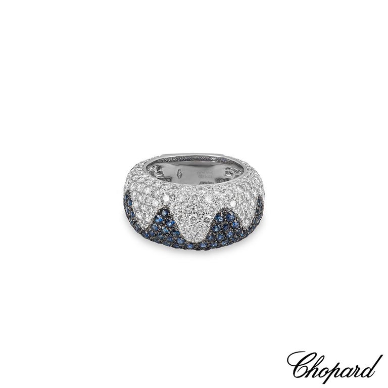Round Cut Chopard White Gold Sapphire & Diamond Ring 82/4102-1309 For Sale