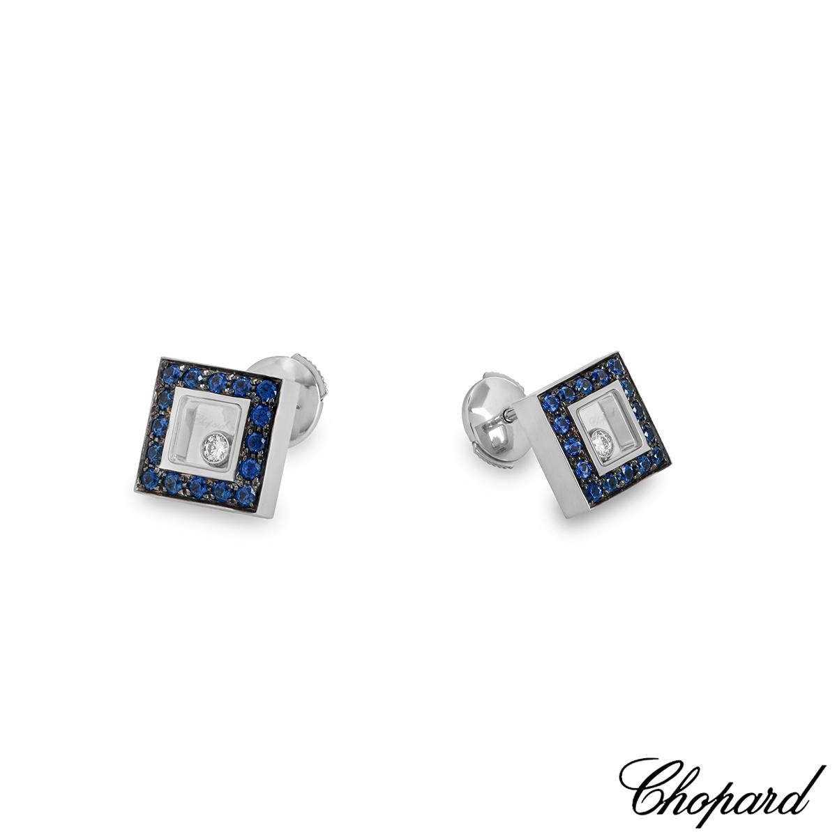Round Cut Chopard White Gold Sapphire Happy Diamonds Earrings 83/2896-1008 For Sale
