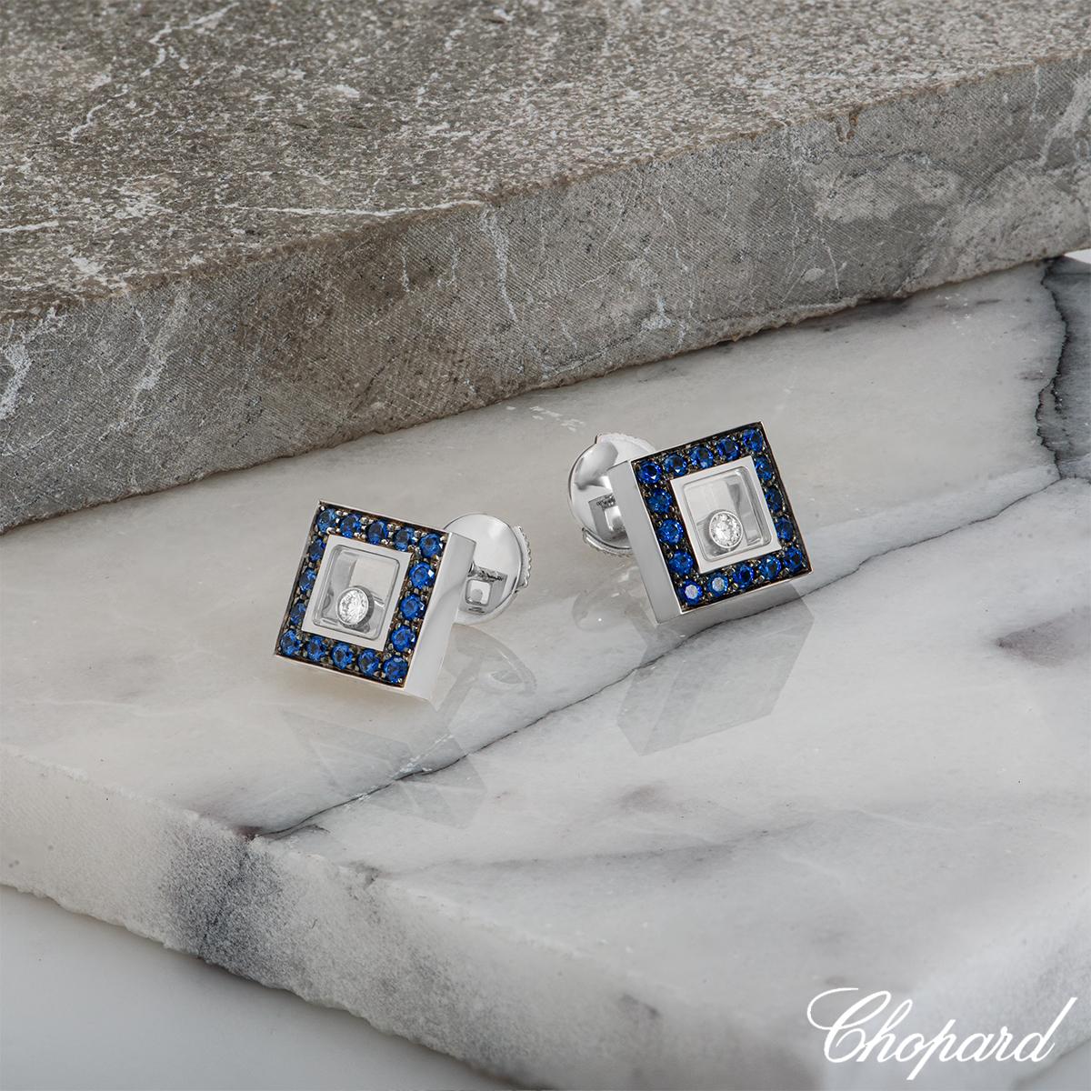 Women's Chopard White Gold Sapphire Happy Diamonds Earrings 83/2896-1008 For Sale