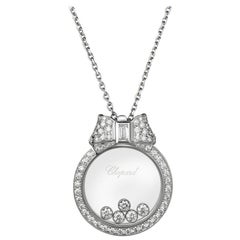Chopard White Happy Diamonds 18 Karat Gold Floating Pendant 0.74 Carat Necklace