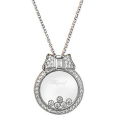 Chopard White Happy Diamonds 18 Karat Gold Floating Pendant 0.74 Carat Necklace