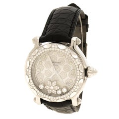 Chopard White Happy Sport Snowflakes 18K White Gold Steel Diamonds Women's Wrist