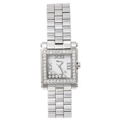 Chopard White Stainless Steel Diamond Happy Sport Square Women's Wristwatch 30mm