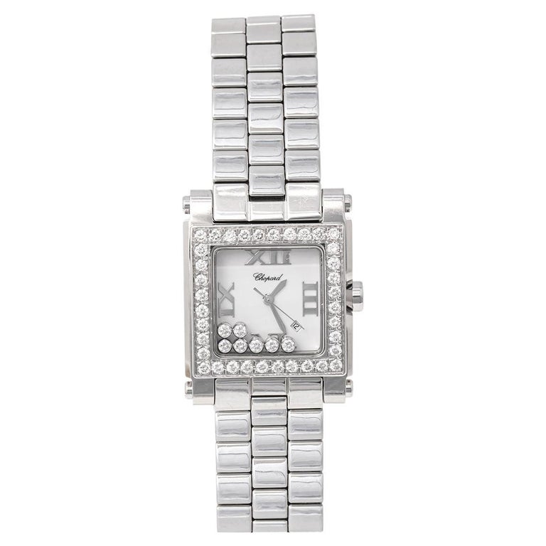Chopard Montre-bracelet carrée Happy Sport pour femme 30 mm en acier  inoxydable blanc et diamants En vente sur 1stDibs | montre chopard femme  carre