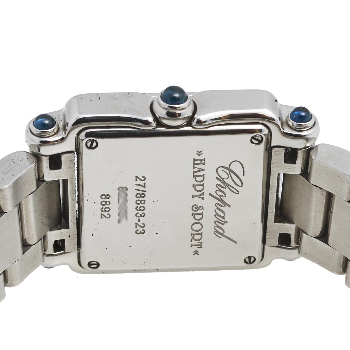 Contemporary Chopard White Stainless Steel Diamond Happy Sport  Women's Wristwatch 23 mm