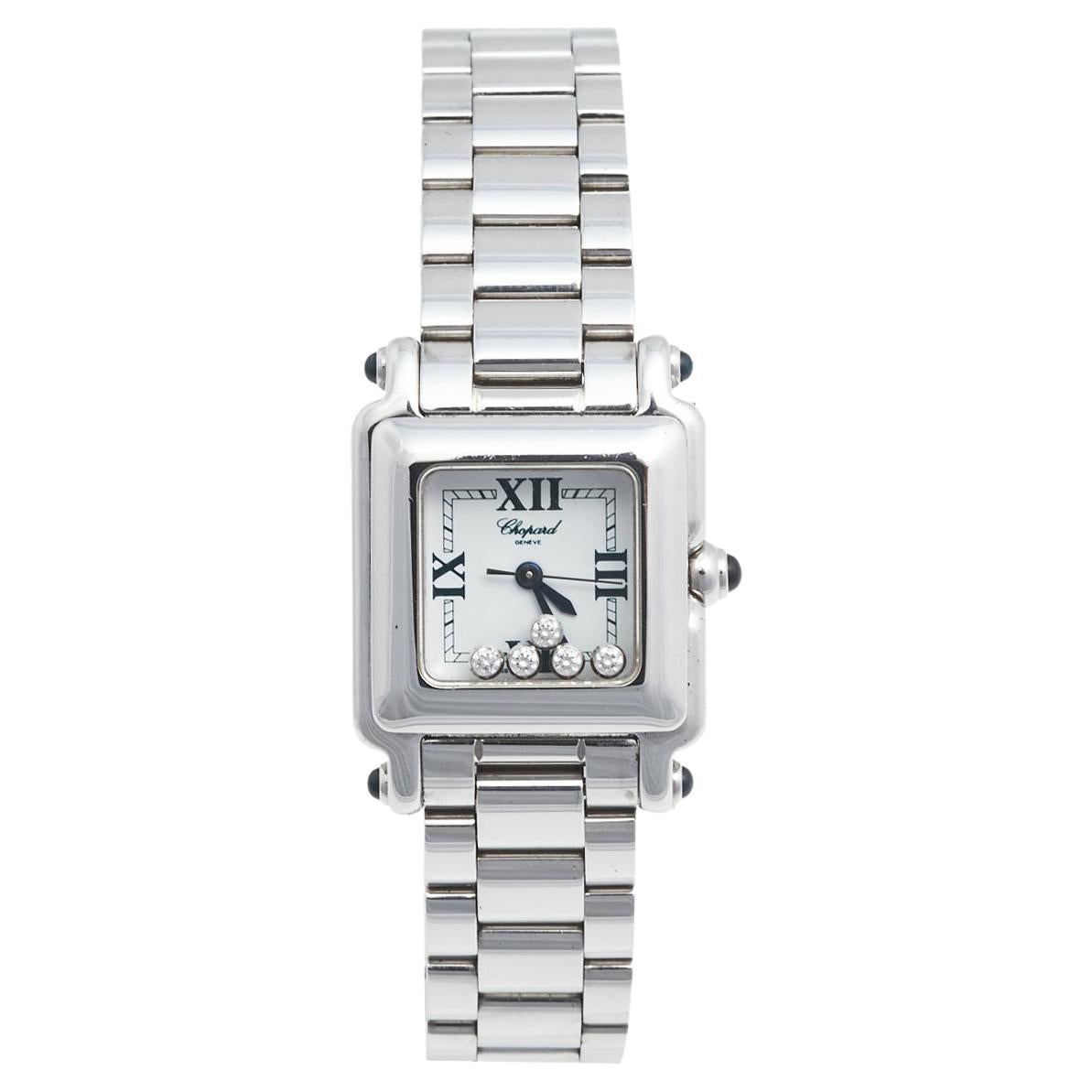Chopard White Stainless Steel Diamond Happy Sport  Women's Wristwatch 23 mm