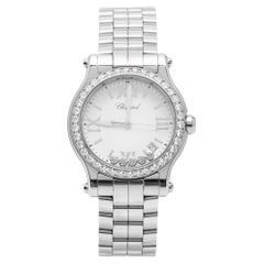 Chopard White Stainless Steel Diamond Happy Sport Women's Wristwatch 36 mm